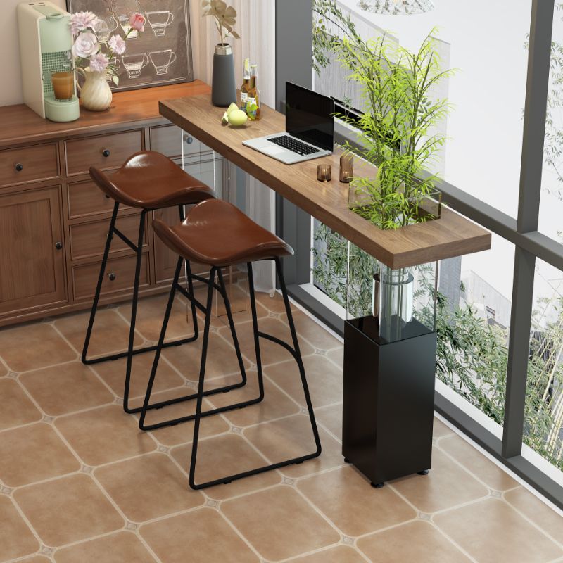 Modern Rectangular Pine Wood Pub Table with Two-sided Pedestal in Wood Grain