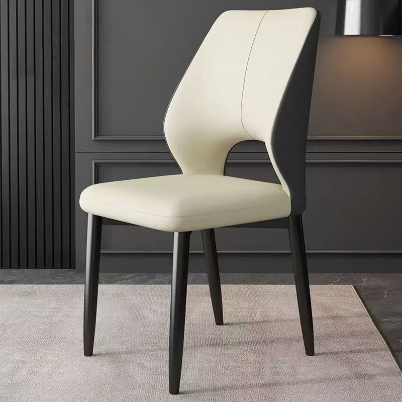 Modern Upholstered Armless Dinette Side Chair with Black Steel Legs