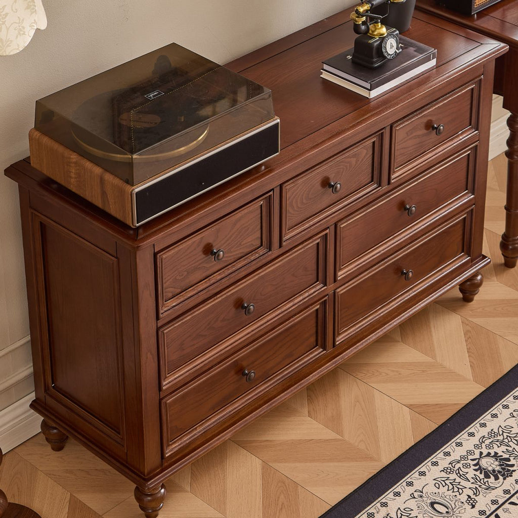 Cocoa Trendy Ash Wood Console Dresser/Semainier with 9/7/6 Drawers, Integrated Cable Management, Horizontal/Vertical