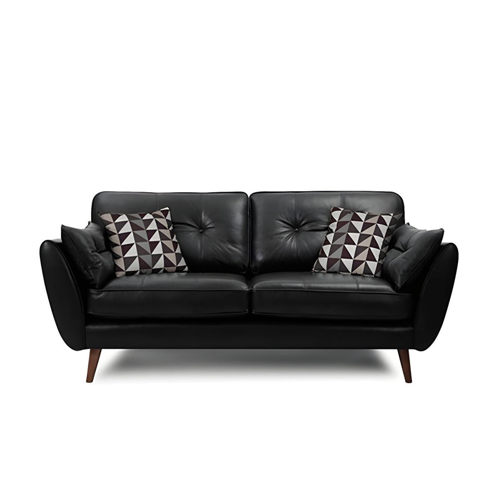 Wood Legs Modern Flared Arm Sofa Leather Standard Tufted Sofa