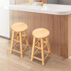 Casual Natural Color Rubberwood Bar Stools with Round Top and Leg Rest