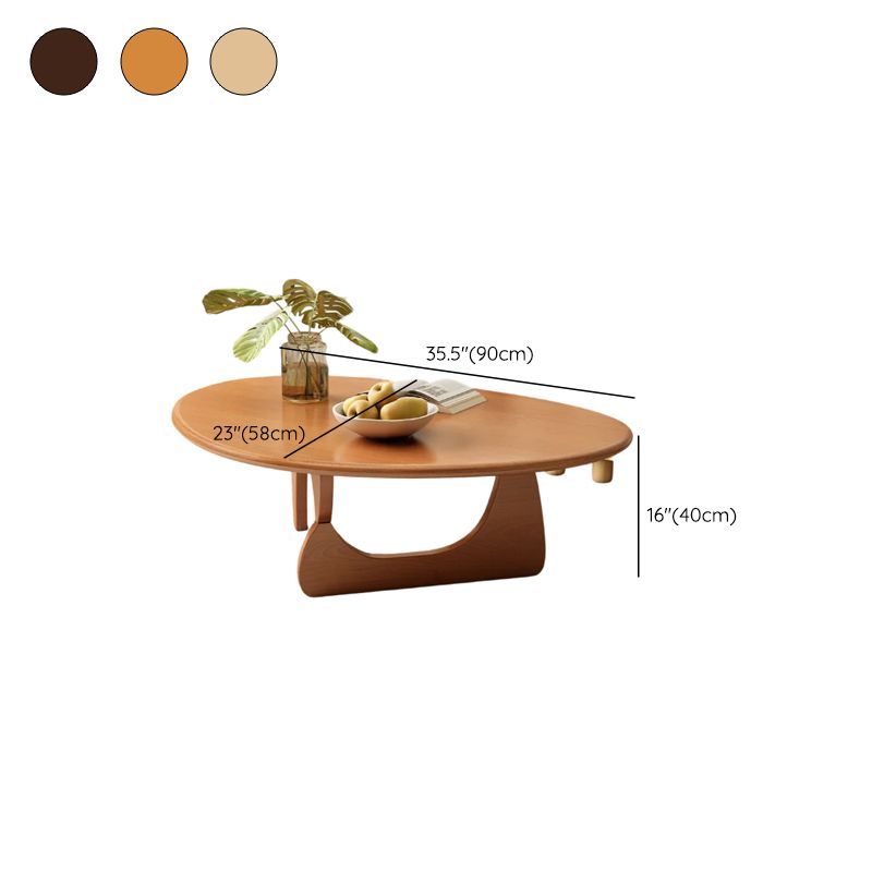 Casual Single Accent Table with Pecan/Natural Color Rubberwood and Abstract Base in Irregular Shape