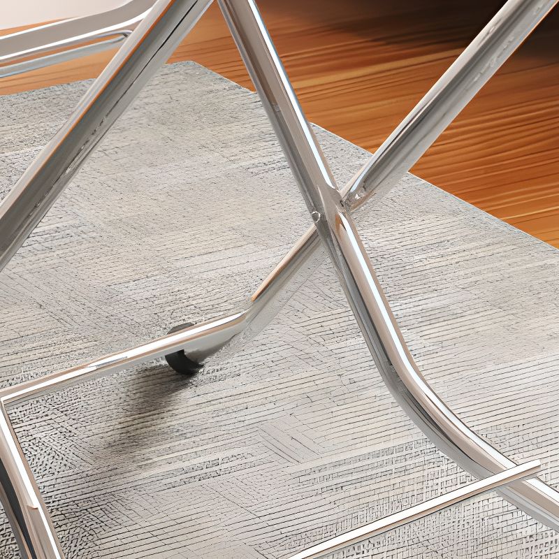 Silver Veneer Dining Table with Crossed Legs, Foldable Square Top for 2-seater, Scratch Resistant