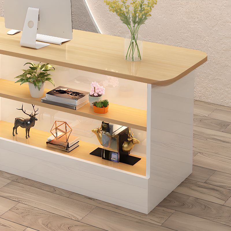 Rectangular Reception Desk with Locker, Locking Drawer, Cable Management, Filing Cabinet, and Manufactured Wood Top