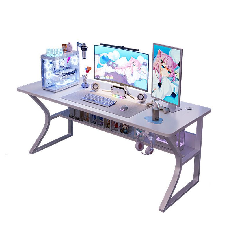 Minimalist Rust Resistant Gaming Computer Desk with Sled Base, Exterior Shelf, and Wire Management in Manufactured Wood