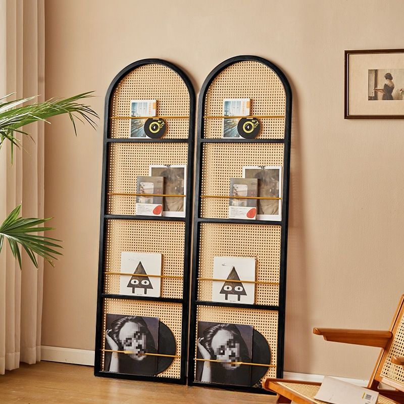 Indoor Translucent Collapsible Room Screen with Shelf, Cane, and Freestanding