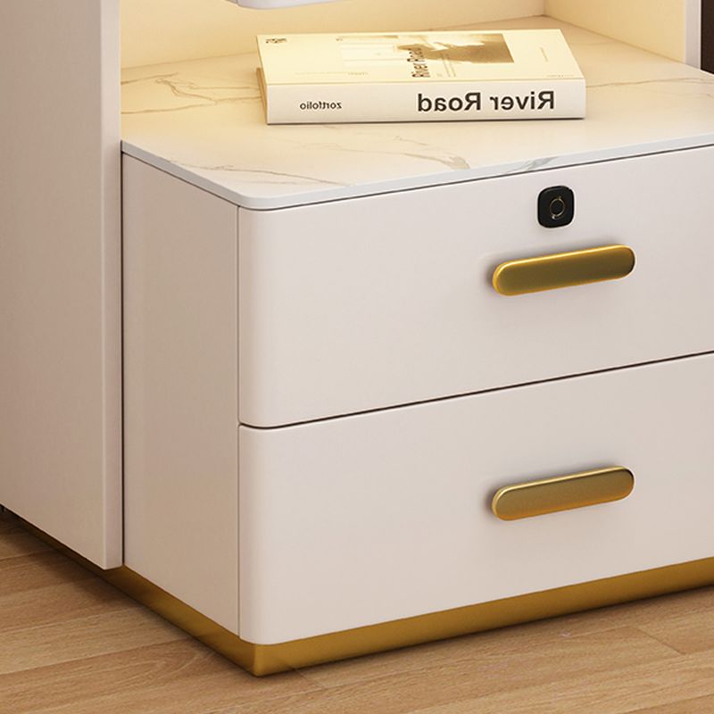Modish Glass Nightstand With Drawer Organization Featuring Illuminating Lighting