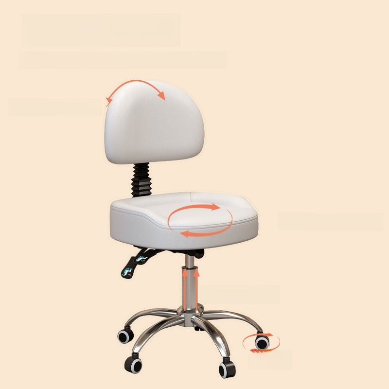 Adaptable Height Rotatable Steel Task Stool with Wheels and Upholstered Adjustable Backrest