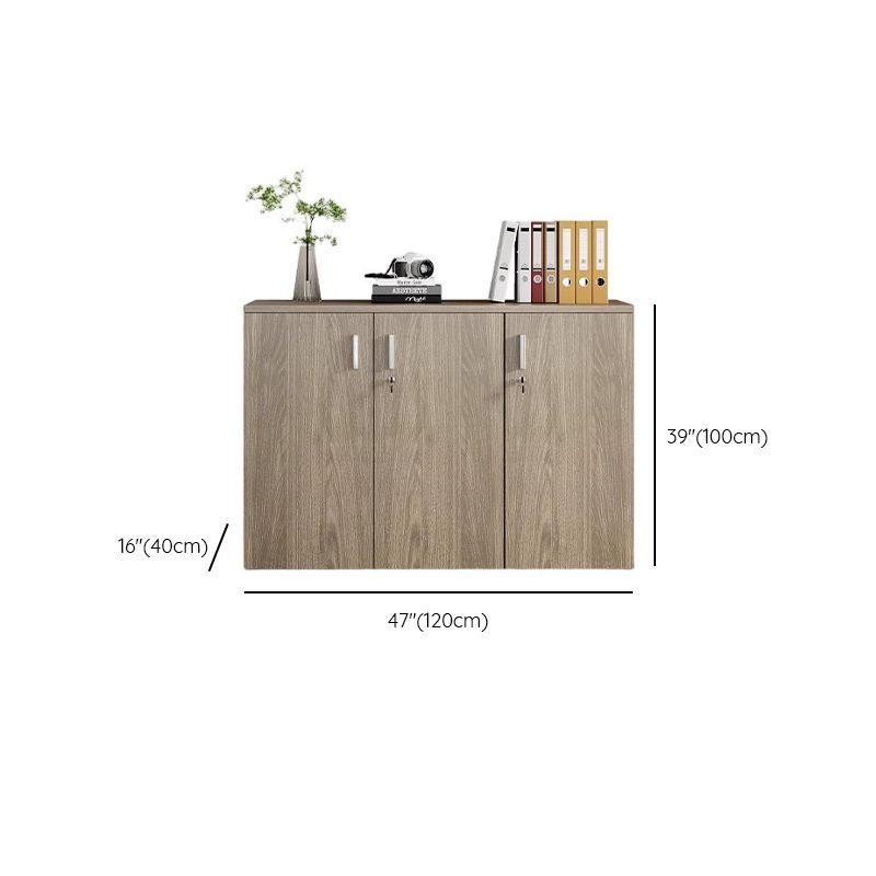 Caramel Trendy Manufactured Wood Supplies Cabinet with Shelves, Locker, Locking Door, and 2-Wide/5-Wide/4-Wide Compartments