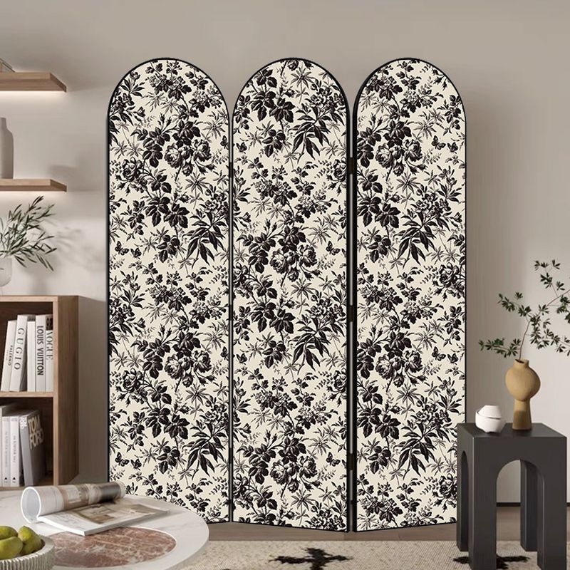 Minimalist Opaque Fold-up Screen Divider with Natural Wood Frame and 3 Panels, Double Sided Print, Independent