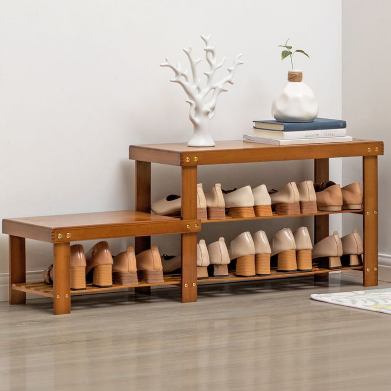 Art Deco Light Brown Bambusa Rectangle Shoe Rack with 2 Shelves for 1-10 Pairs in Drawing Room