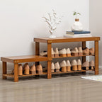 Art Deco Light Brown Bambusa Rectangle Shoe Rack with 2 Shelves for 1-10 Pairs in Drawing Room