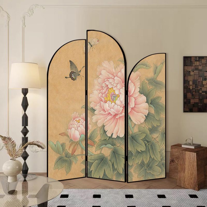 Indoor Opaque Natural Wood Folding Temporary Wall Panels with 3 Panels and Double Sided Print, Self-supporting