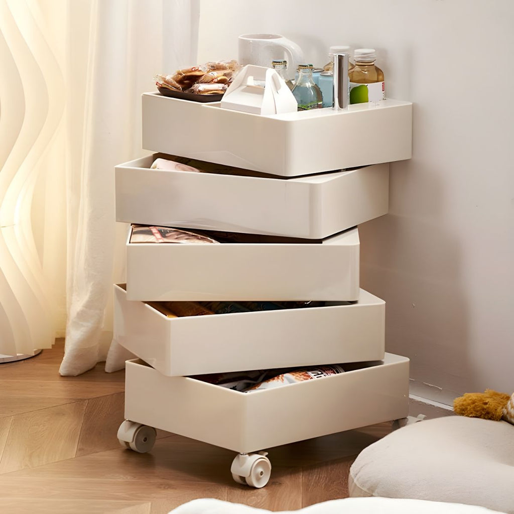 Rounded Corners Five-Tier Storage Utility Carts Movable and Rotating