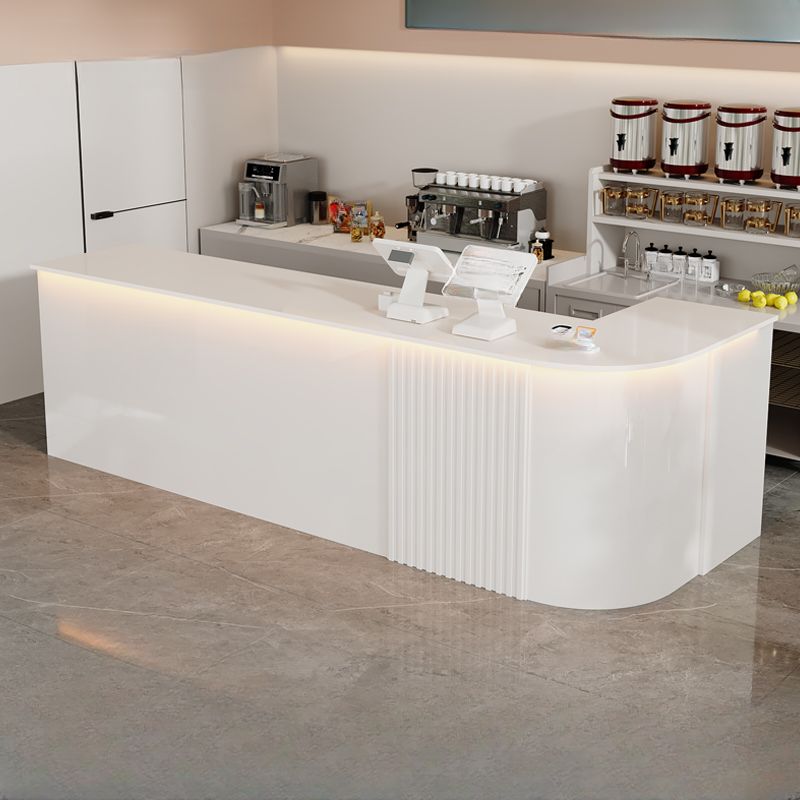 Reception Desk L-Shape with Cupboard and Filing Cabinet, Manufactured Wood Top in Sepia/Apricot Color/Carmine