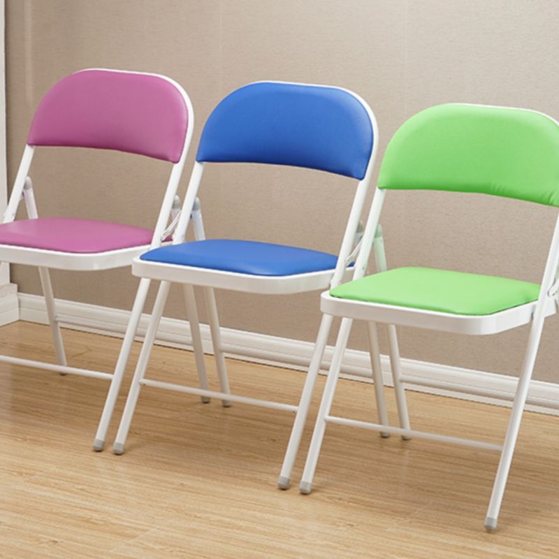 Contemporary Solid Color Side Chair with Ventilated Back, Compact Foldable Metal Frame for Tile Flooring