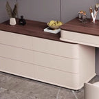 Modish Large Vanity Set with Reclaimed Wood Table Top, Cream Chair, and 8 Drawers