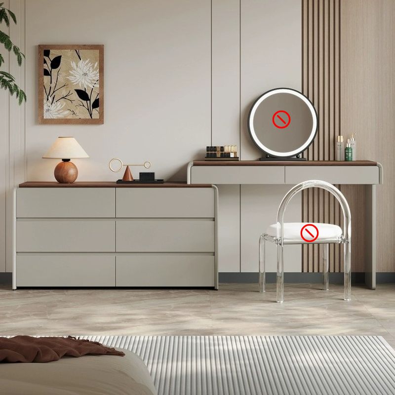 Modish Large Flooring Makeup Vanity with Natural Wood Table Top and 8 Drawers