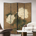 Minimalist Opaque Fold-up Screen Divider with Natural Wood Frame, 4 Panels, Double Sided Print, and Independent Design
