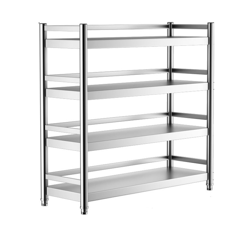 Metallic Minimalist Food Rack with Shelves in Stainless Steel, Detached Installation