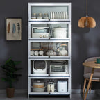 Beige Bambusa Floor Display Stand with Multiple Cabinets (4/3/2), Shelves (4/3/2), and Doors (4/3/2)
