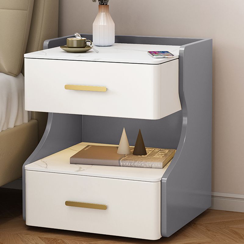 Modish Nightstand With Drawer Organization Featuring USB Port and Stone Countertop