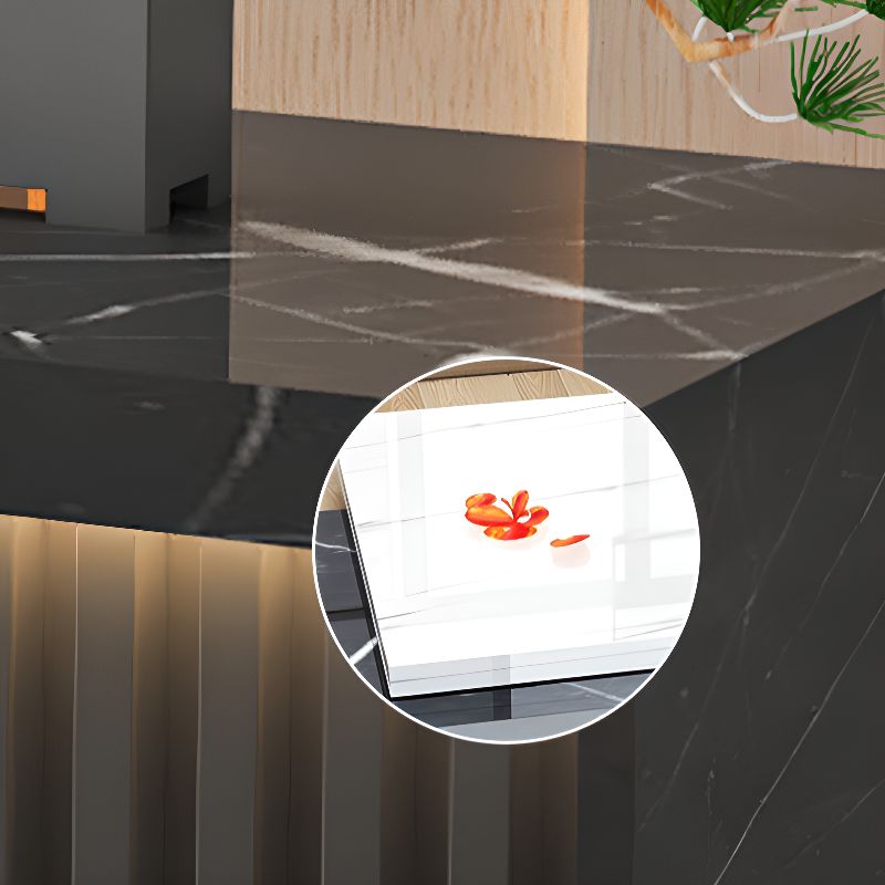 Reception Desk with 1 Cabinet, Hutch, Keyboard Tray, Cable Management, Filing Cabinet, Manufactured Wood Top, and 1 Drawer Pedestal