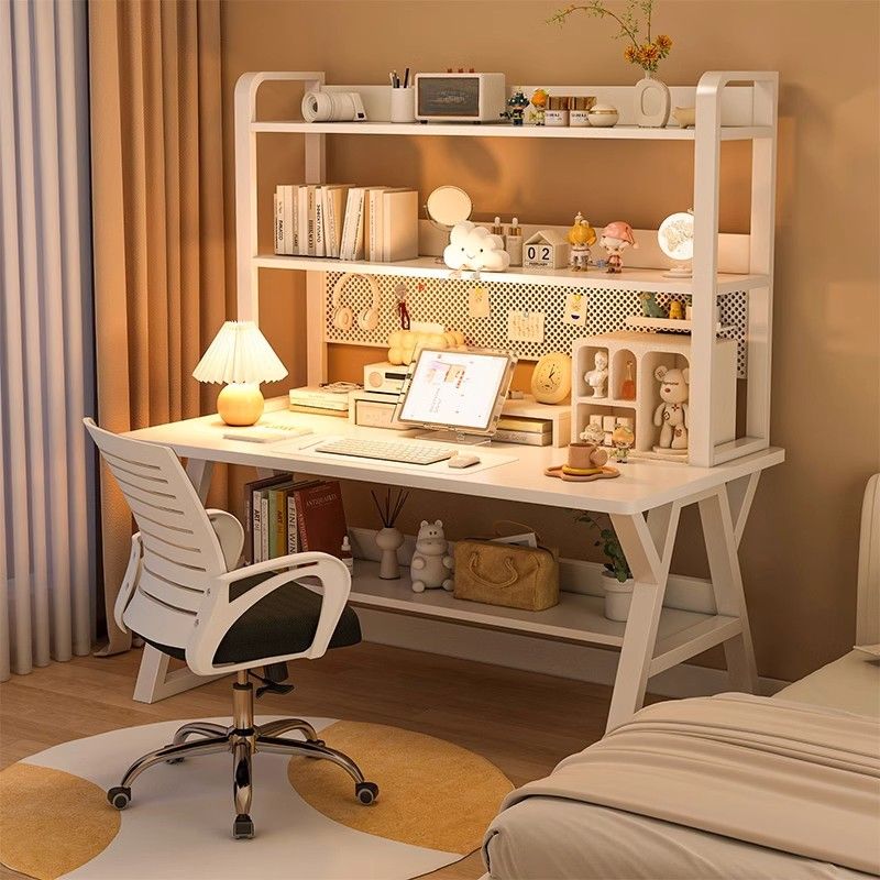 Midnight Black/Light Gray/Chalk Minimalist Ergonomic Distortion-resistant Sled Base Bookcase with Exterior Shelf in Engineered Wood
