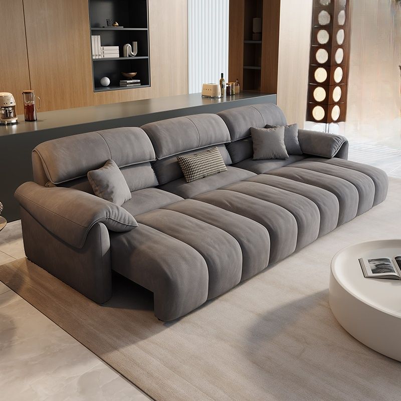 Modish Solid Color Scratch-durable Standard Sofa in Midnight Black/Navy Blue/Sage, Seats 3 with 4 Pillows