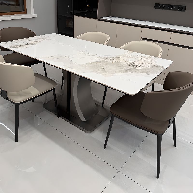 Ink Base Stone Dining Table for 4-8, Anti-Fouling Sintered Stone Tabletop
