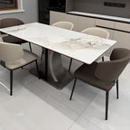 Ink Base Stone Dining Table for 4-8, Anti-Fouling Sintered Stone Tabletop