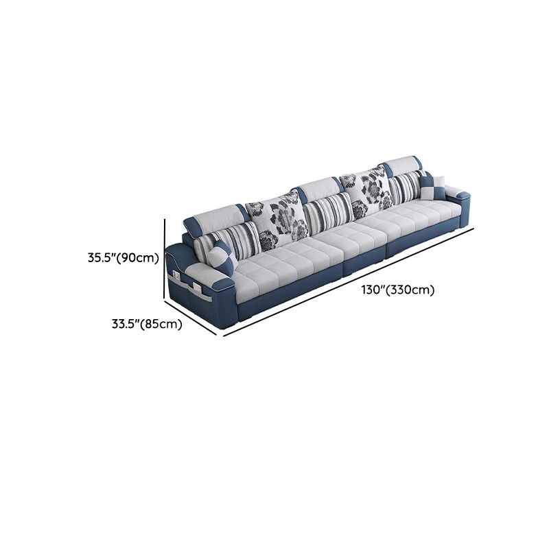 Modish Solid Color Scratch-durable Standard Sofa in Chalk, 5 Person/4-seater/Seats 3 with Receptacle and 2 Pillows