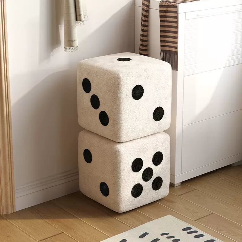 Modish Polka Dot Accent Stool in Ink/White with Square Base and Upholstered Seat