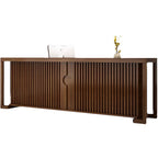 Rectangle Solid Wood Top Tan/Unfinished Color/Brown Reception Desk with Cupboard, Keyboard Tray & Filing Cabinet