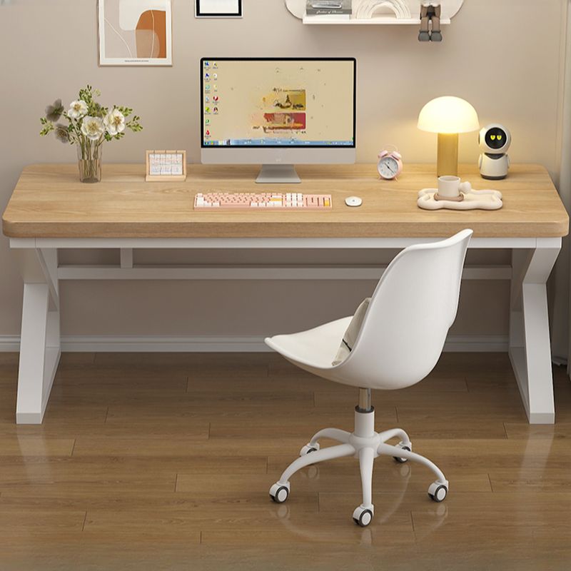 Casual Writing Desk with Easy Assembly, Crack Resistant, Sleigh Base in Chalk/Sepia/Natural, Unattached Installation, Engineered Wood Top
