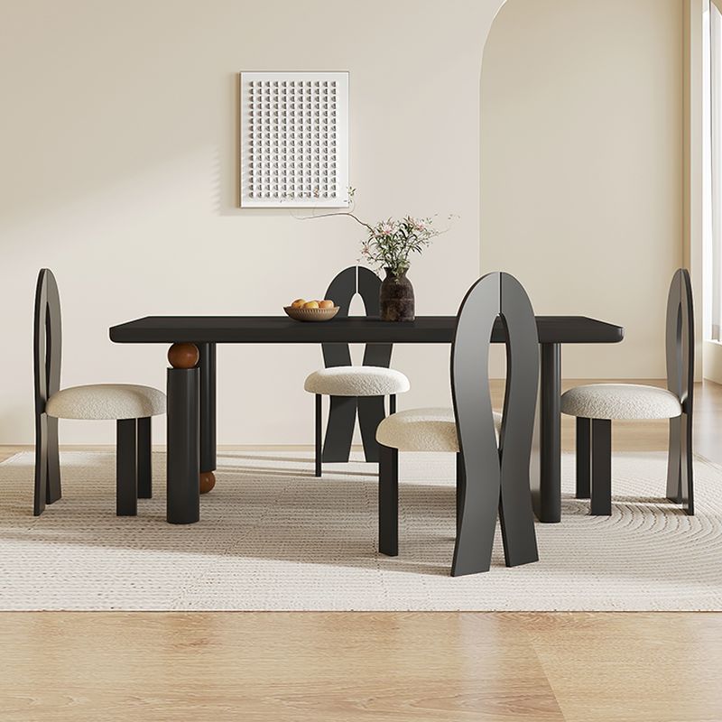 Contemporary Matte Black Solid Wood Kitchen & Dining Table with Fixed Legs for 6-person Seat in Solid Wood