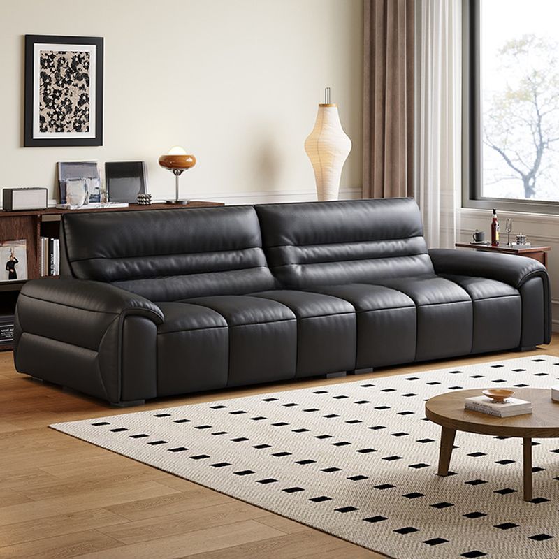 Modish Solid Color Stain Resistant Standard Sofa in Midnight Black Pu Leather, Seats 4/Seats 3/2-seater with 2 Pillows