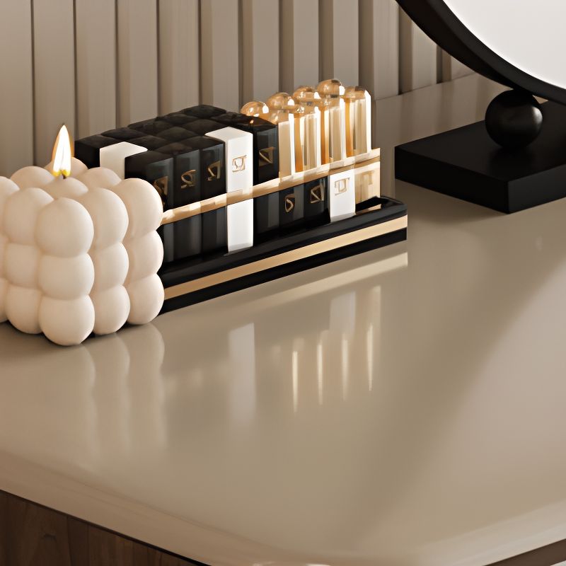 Modish Large/Standard Vanity Set with Lumber Table Top, White Chair, and 5 Drawers