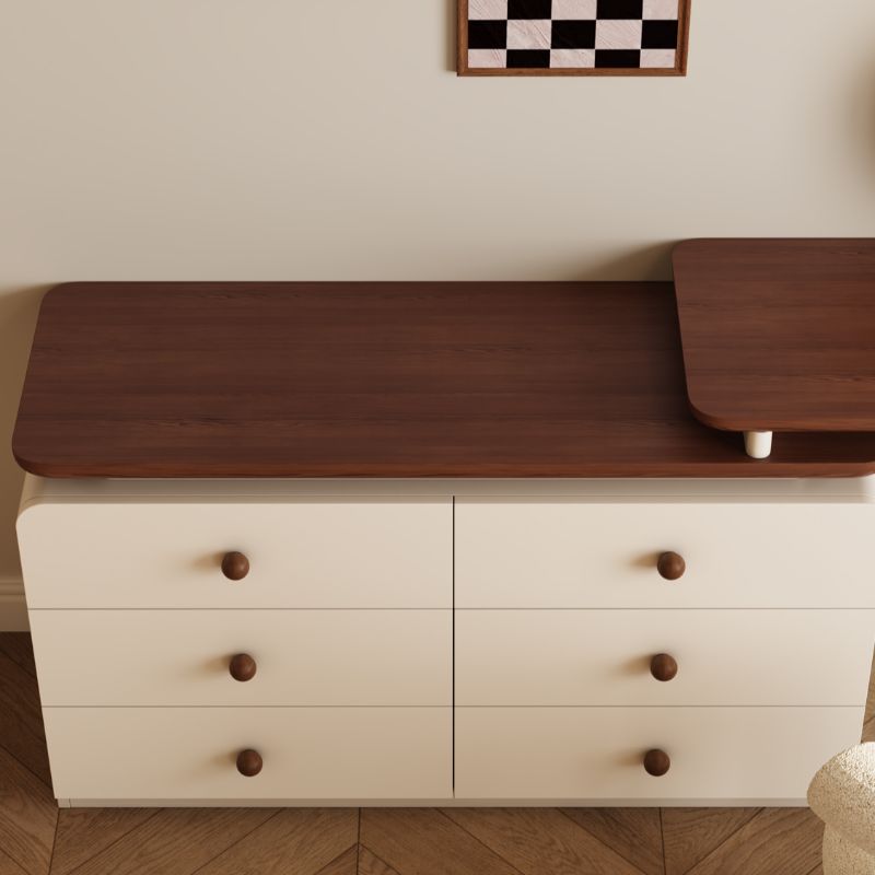 Modish Large/Standard Vanity Set with Natural Wood Table Top, White Chair, and 3 Drawers/6 Drawers