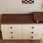 Modish Large/Standard Vanity Set with Natural Wood Table Top, White Chair, and 3 Drawers/6 Drawers