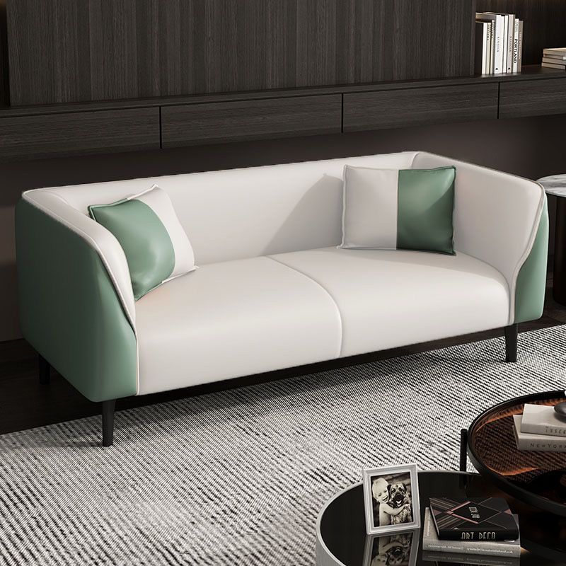 Contemporary Faux Leather Tuxedo Sofa with Water Resistant Design and Foam Seat Cushions