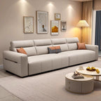 Modish Solid Color Stain Resistant Standard Sofa/Loveseat in Beige, Seats 7/6-Seater/5 Person with 3 Pillows