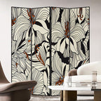Minimalist Opaque Fold-up Screen Divider with Natural Wood Frame, 4 Panels, Double Sided Print, and Independent Design
