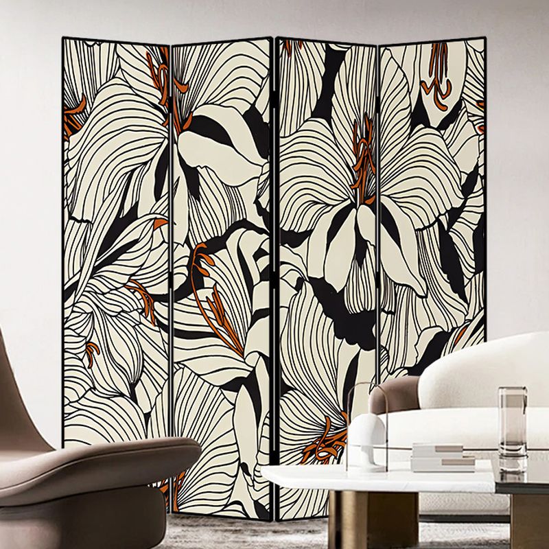 Minimalist Opaque Fold-up Screen Divider with Natural Wood Frame, 4 Panels, Double Sided Print, and Independent Design