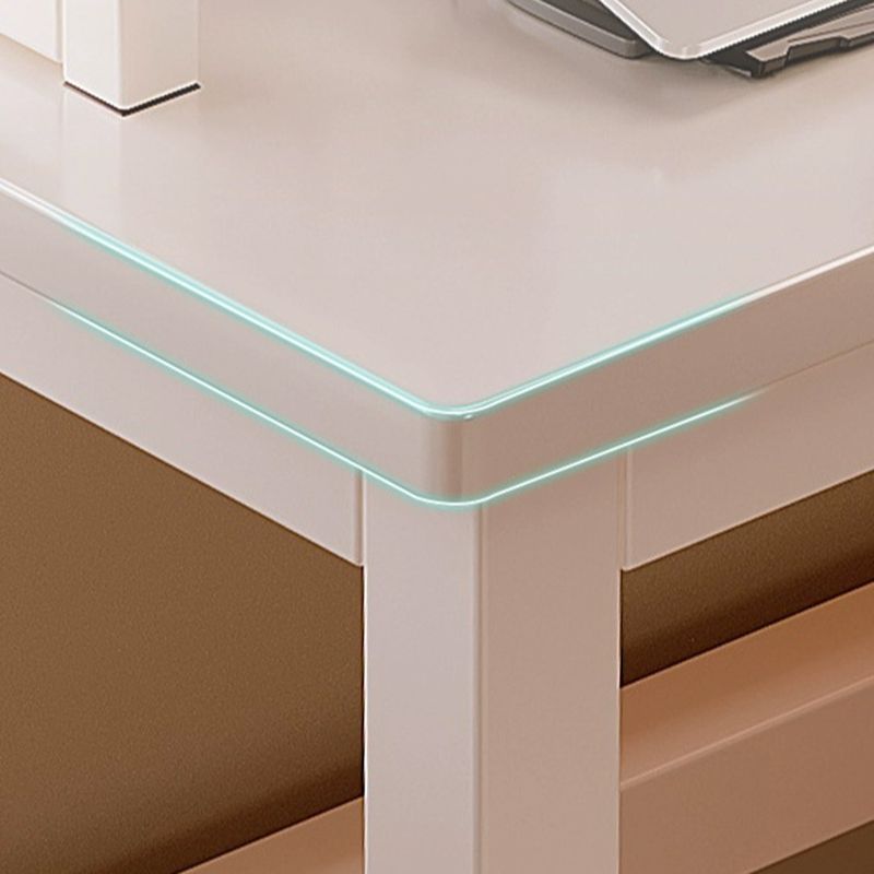 Ergonomic L-Shape Desk with Distortion-resistant Trestle Base, Includes Exterior Shelf and Desk Return, Engineered Wood Top
