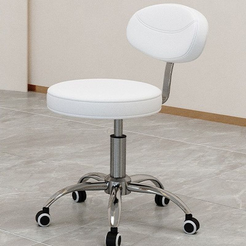 Adjustable Height Alloy Work Stool with Low Back, Turned Swivel, Wheels, and Moveable Frame