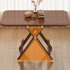 Veneer Dining Table with Crossed Legs, Foldable Square Top for 2-seater/Seating for 4, Scratch Resistant