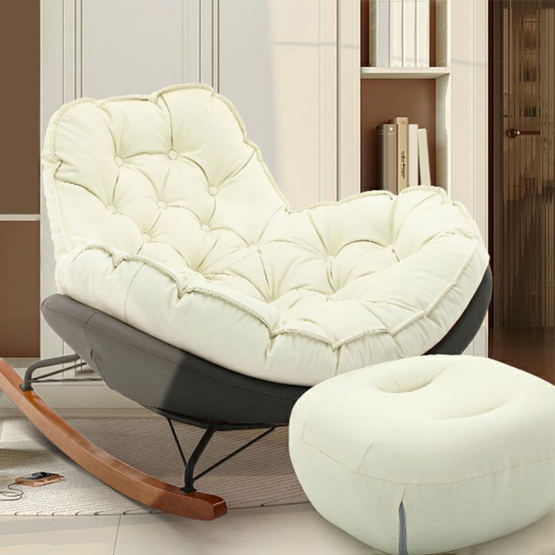 Modern Upholstered Rocking Chair - Stylish Indoor Seating with Natural Wood Legs and Tufted Design