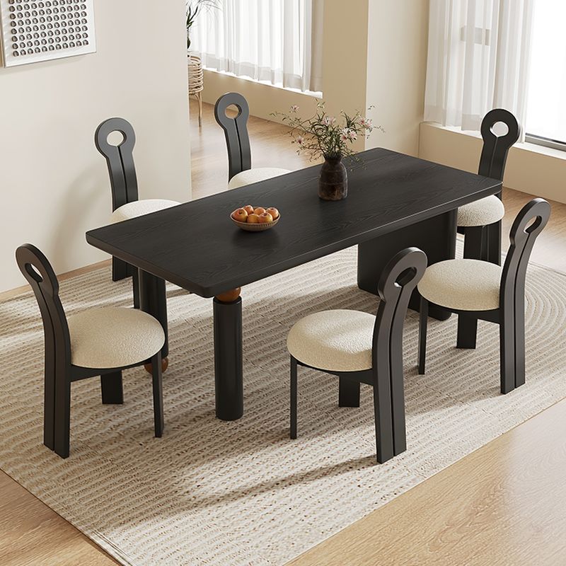 Contemporary Matte Black Solid Wood Kitchen & Dining Table with Fixed Legs for 6-person Seat in Solid Wood