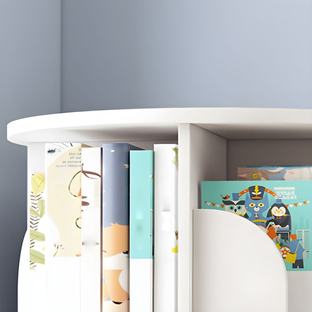 Round Rotatable Bookcase Wooden Open Storage Bookshelf for Home Office